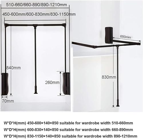 Tringle rétractable de placard extensible pour soulever les vêtements facilement - 3