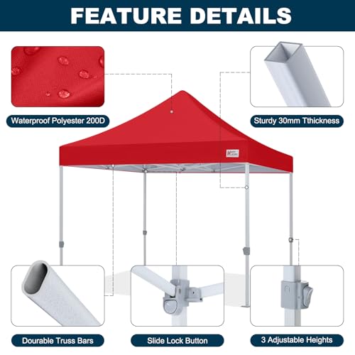 Image of MASTERCANOPY 10x10 Heavy Duty Pop Up Canopy Tent with Roller Bag(Red)