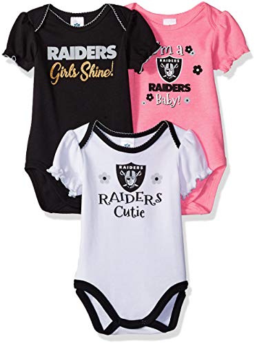 NFL Oakland Raiders Baby-Girl 3 Pack Bodysuit, Team Color, 0-3 Months
