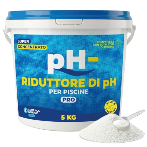 CONTROL GARDEN Riduttore pH Piscina Granulare 5 KG | pH- per Piscine Interne ed Esterne | Regolatore Solido Super Concentrato | Per Piscine in Poliestere, Liner ed Elettrolisi Salina