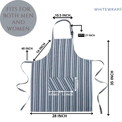 Whitewrap Kitchen Apron |Chef Apron With 2 Pockets|Cotton Bib Apron With Adjustable Straps| Restaurant,Embroidery Craft Painting Gardening|Cooking Apron For Women Men| 28"X35" 2 Pack Blue Stripe #TOP1