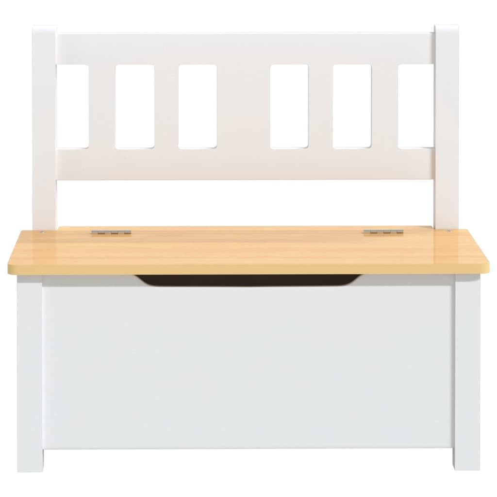 Banco infantil con espacio de almacenamiento MDF blanco y beige, 60 x 30 x 55 cm, muebles para habitación infantil, ahorro de espacio, con almacenamiento para juguetes, niños, niñas, recién