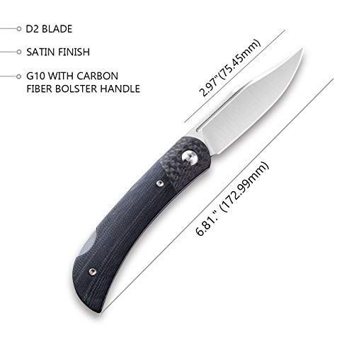 Civivi Rustic Gent Pocket Knife - Lockback Hunting Knife With D2 Clip Point Blade - Folding Knife With Black G10 Handle - Leather Sheath With Pocket Clip (C914A) #TOP1