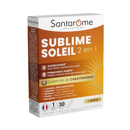 Santarome Bio - Sublime Soleil 2 en 1 - Autobronzant & Préparateur Solaire - Complément alimentaire solaire - Caroténoïdes & Plantes - 30 gélules - France