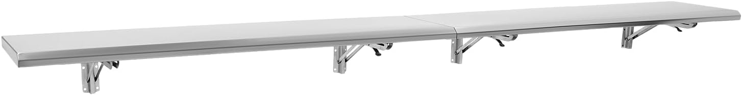 Stainless Steel Folding Serving Shelf, 96x12in Folding Wall Shelf - Space-Saving Wall-Mounted Food for Kitchen, Food Truck & Concession Windows