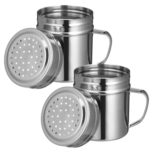 NOLITOY 2 Pcs Stainless Steel Seasoning Shaker, Metal Salt Shaker with Handle, Large Capacity Spice Jar with Lid, Rustproof & Dishwasher Safe, Ideal for Kitchen, Baking, Restaurant