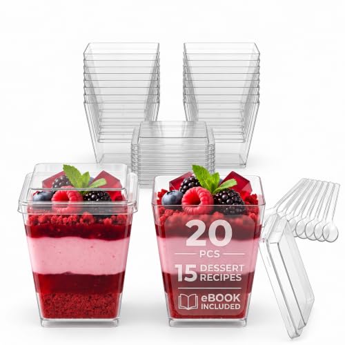 Crystry 20 Pack 5oz Plastic Dessert Cups, Mini Parfait Cups,