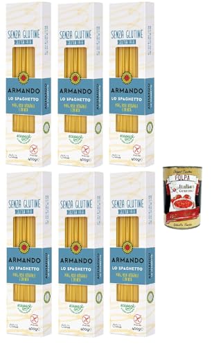 Armando, Lo Spaghetto senza glutine, Pasta sin gluten con maíz, arroz entero y quinua, sin espaguetis sin gluten 6 x 400 g + Polpa italiana Gourmet 400 g