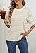 MEROKEETY Women's Summer Short Sleeve Shirt Casual Colourful Striped Crewneck Loose Tops Blouse, White, Medium