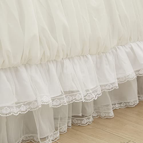 Perkily Lace Duvet Cover Set White Bedding 100% Cotton 600 Tc Farmhouse 4Pcs Bedding Set Soft Romantic Ruffle Boho Flouncing Princess Duvet Cover With Pillowsham And Bedskirt California King #TOP4