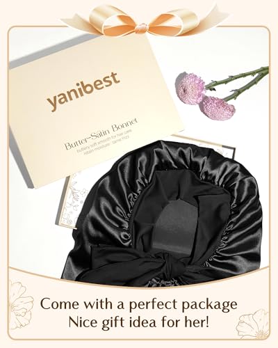YANIBEST Long Bonnet Satin Bonnet for Sleeping Braid Bonnet with Tie Band Silk Sleep Bonnet for Women Locs Black