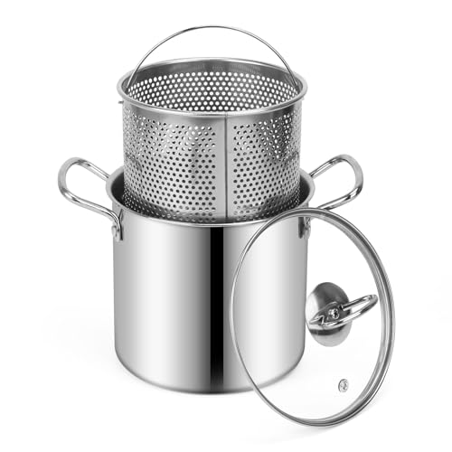 Small Deep Fryer Pot with Basket, 3-Quart Mini Fryer for Small Batches Soup Pot and Lid for 1 to 3 People, Works on Gas Stovetop or Induction Cooktop, Dishwasher Safe