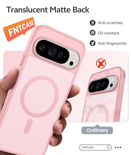 Image of FNTCASE for Google Pixel 10 Pro Case: for Pixel 10 Case [Fit for Magsafe] Translucent Matte Cases with [Screen Protector] Military Grade Shockproof Protective Magnetic Phone Cover (6.3inch - Pink)