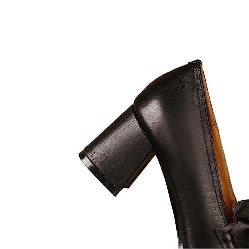 TinaCus Women's Genuine Leather Handmade Slip On Square Toe Mid Heel Retro Loafers Pumps Shoes3