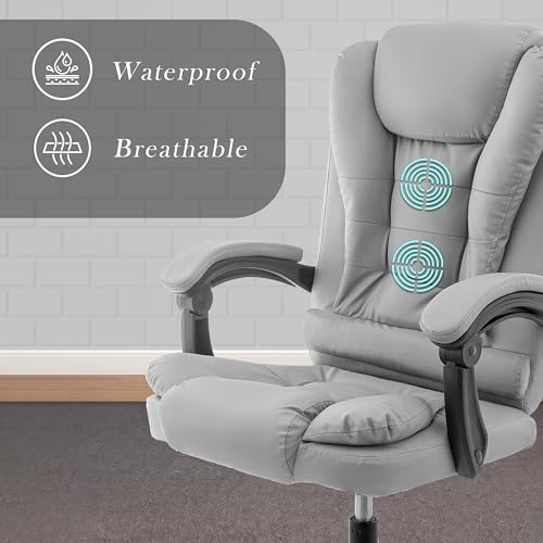 Image of Casa Copenhagen Italia Premium Leatherette Office Chair for Work | Boss Chair, Ergonomic Executive, Luxurious Cushioned Arms & Seat, 2 Point Back Massager, Heavy Duty Metal Base (Light Grey)