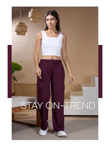 Image of CUPID Women Smart Slim Fit Easy Wash Cotton Cargo Pants