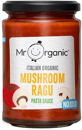 Mr Organic - Mushroom Ragu Pasta Sauce - Vegan, No Added Sugar, Organic and Natural Ragu Sauce - Contains Sun Ripened Tomatoes and Organic Mushrooms