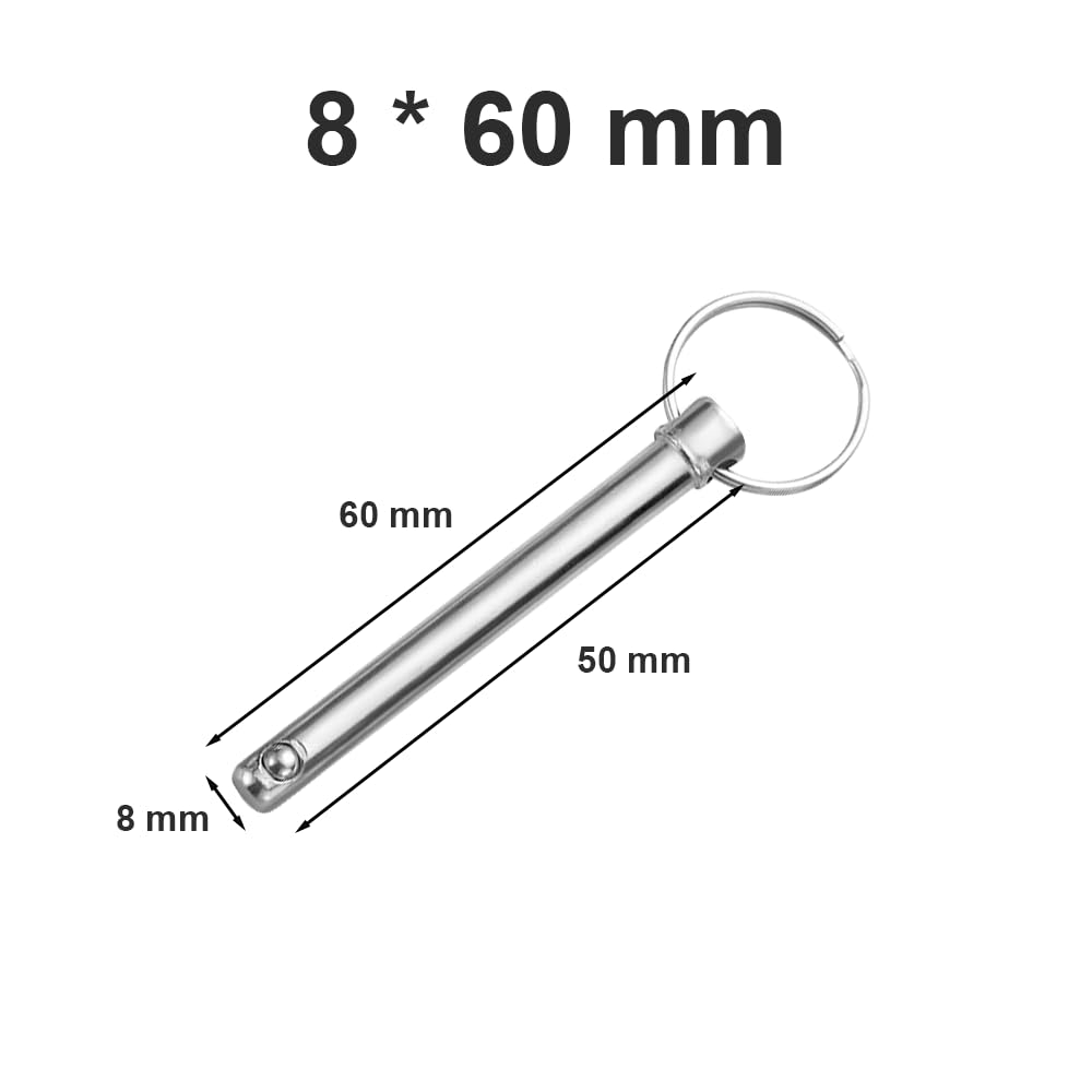 6 Pezzi Perni di Sblocco Rapido 8mm x 60mm in Acciaio Alto Carbonio con Anello per Macchine Agricole e Automobili