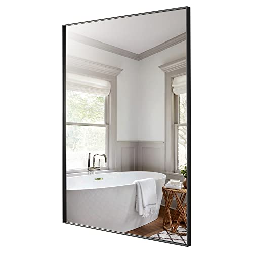 Bonverre 30 X 40 Inch Rectangle Wall Mirror, Aluminum Frame Rectangular Mirror For Bathroom, Vanity, Bedroom, Living Room, Entryway, Wall Mounted Horizontal Or Vertical, Black #TOP1