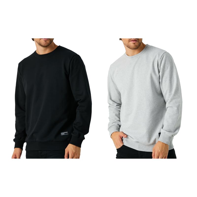 COMEOR Sweatshirt Herren Pullover Ohne Kapuze (2 Pack Schwarz/Hellgrau L)