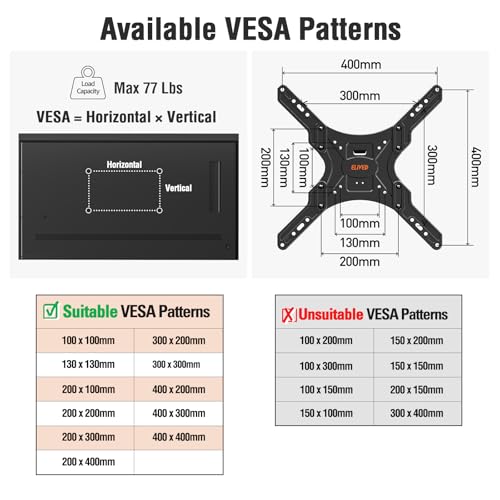 ELIVED Pillar TV Mount for Most 26"-60" TVs, Column TV Mount for Gazebo Patio Pergola, No Drill Full Motion tv Bracket Swivel and Tilt, Fits Multi-Shaped Poles, Max VESA 400x400mm, 77 Lbs.