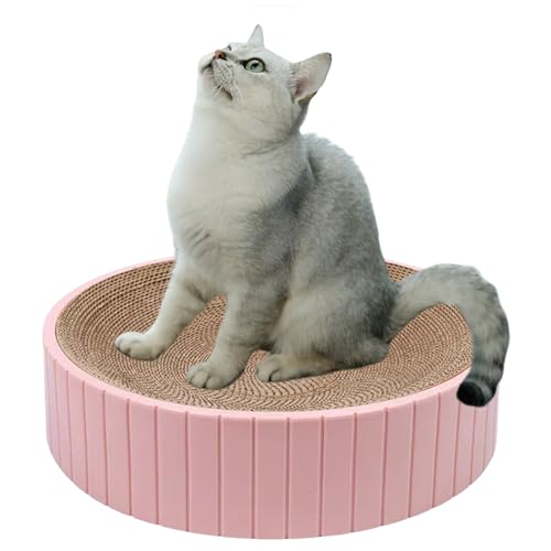 猫 爪研ぎ 段ボール 浅い木目調 円形 爪とぎ 猫 つめとぎ ソファ 高密度 耐久性 ストレス発散 ピンク 40cm