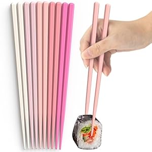 5 Pairs Chopsticks Reusable, Dishwasher Safe, Fiberglass, Lightweight, Non-slip, for Japanese Korean and Chinese Cuisine, Chop Sticks for Party (Pink) -by YesLabbee