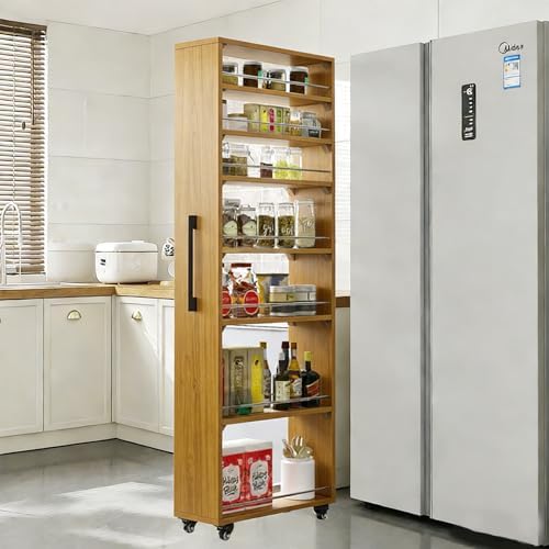 7-Tier Rolling Wooden Storage Shelf - Slim Narrow Organizer for Kitchen, Dining Room, Closet - Black Walnut Finish - W10×D22×H72 - Versatile & Space-Saving Solution