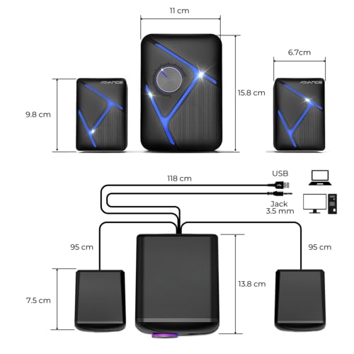 AD ADVANCE Set de Altavoces Soundphonic 2.1 RGB - Sonido Potente 11 W RMS - Compatible con PC-Mac - Conexión BLUTOOTH o Jack 3,5 mm - imagen 9