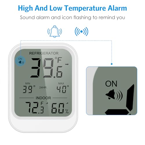 AMIR Digital Fridge Thermometer with Probe, LCD Display, Max/Min Records, Alarm, Digital Thermometer with External Sensor, Magnet, Suction Cup Freezer for Aquarium,Refrigerator,Freeze