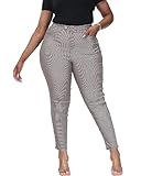 ALLEGRACE Women Pants Plus Size Causal Dressy High Waist Skinny Capris for Work Brown & Black Plaid