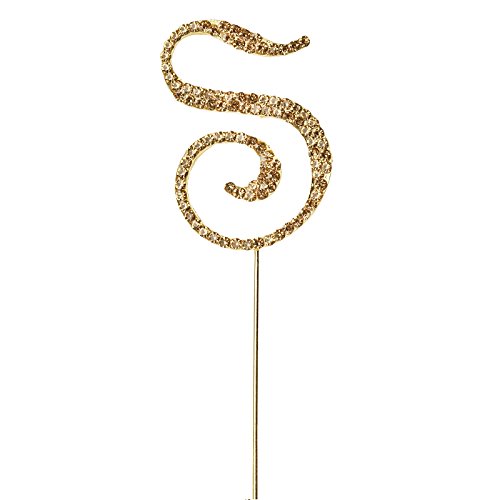 2.5-Inch tall Gold Letter S Crystal Rhinestone Cake Topper - Personalized Monogram Wedding Birthday Party Decorations