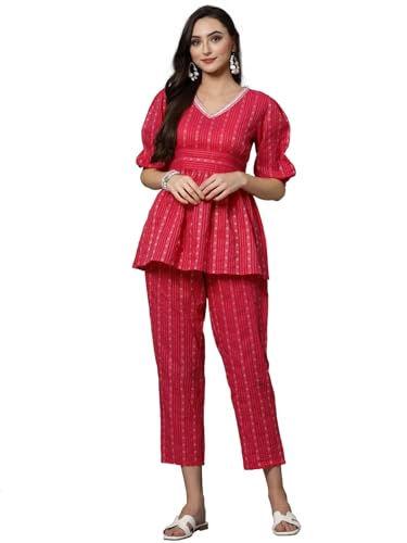 Stylum Women's Woven Design Cotton Co-Ord Set (CSRAMYAPINK_Pink)