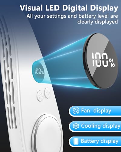 Neck Fan Air Conditioner,Personal Cooling Device,Neck Air Conditioner Portable Neck AC Rechargeable Battery Powered,Mini Silent Headphones Round Leafless Necklace Fan for Women Men Adults Kids White