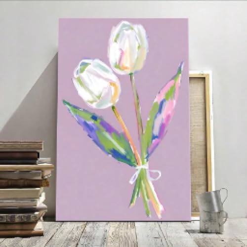 Toile aquarelle jaune violet 80x110 cm sans cadre pour salon
