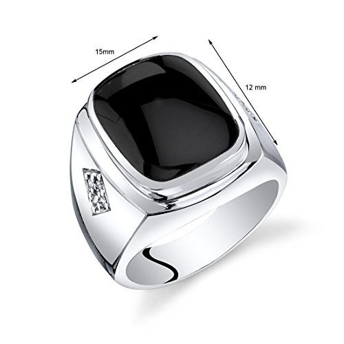 PEORA Men's Genuine Black Onyx Knight Signet Ring 925 Sterling Silver, Large 15x12mm Cushion Cut Sizes 8 to 133