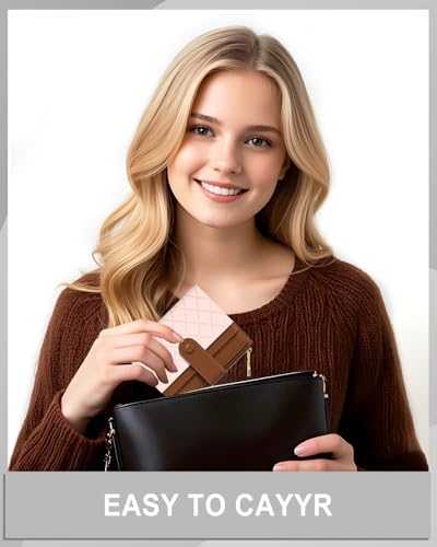 Image of Aiawoxc Womens Wallet, RFID Small Slim Wallets for Women, Compact Credit Card Holder, Cute Leather Bifold Ladies Purse with Zipper Coin Pocket and ID Window, Pink Brown