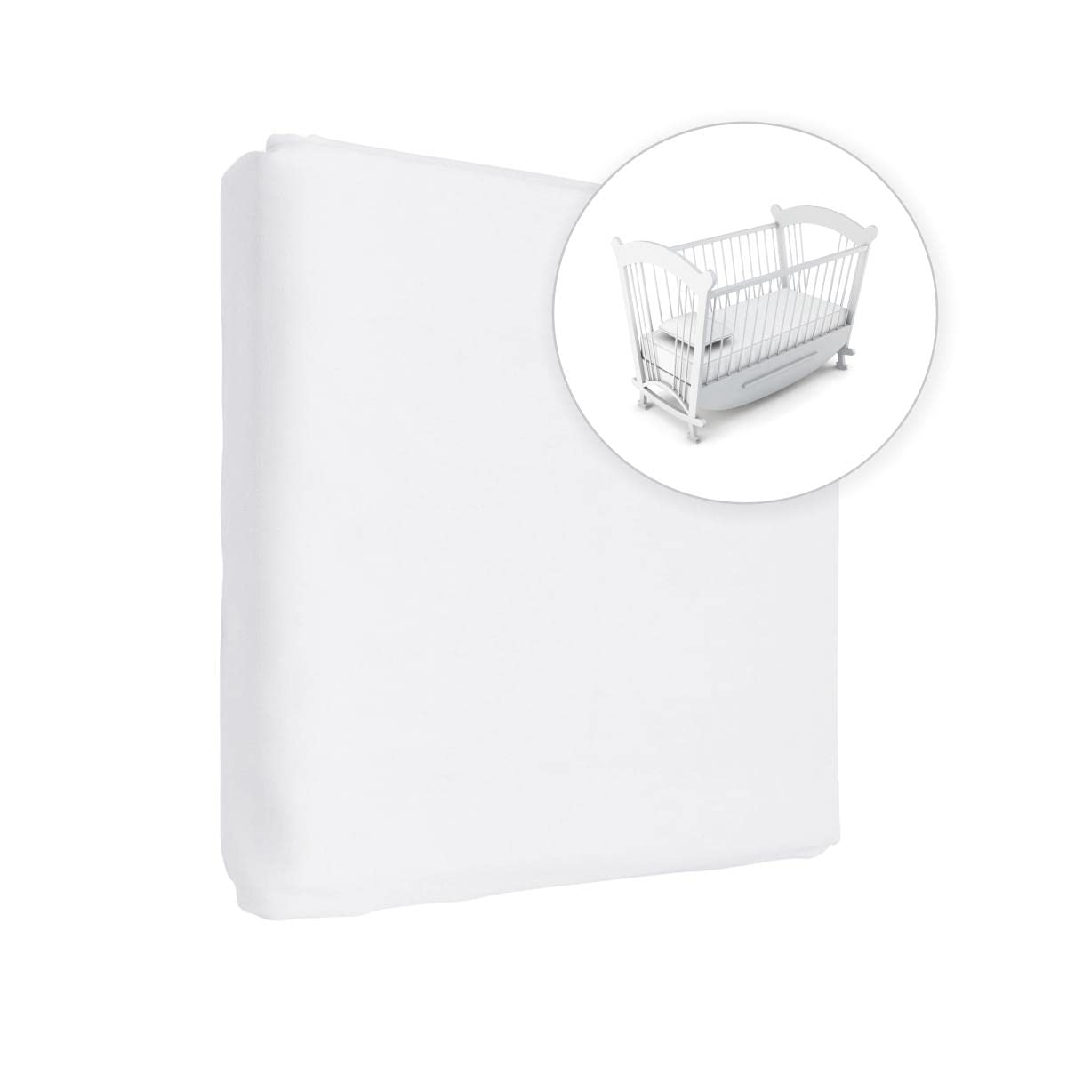Jersey 100% Cotton Fitted Sheet for 90 x 40 cm Baby Crib Cradle Mattress (White)