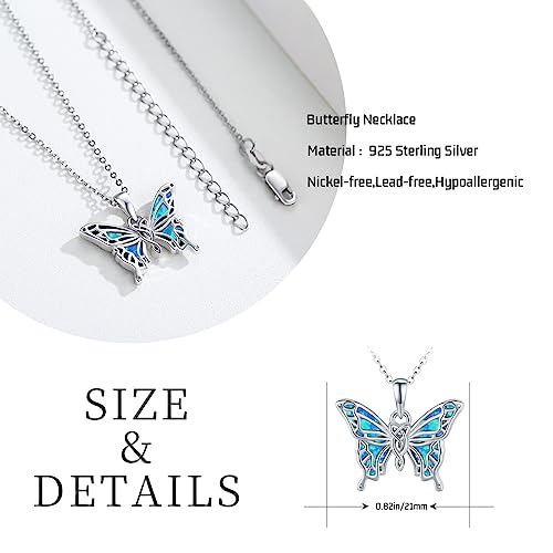 Freesloth Butterfly Necklaces For Women 925 Sterling Silver Butterfly Jewelry Graduation Gifts Blue Opal Butterfly Necklace Gifts For Girls #TOP6