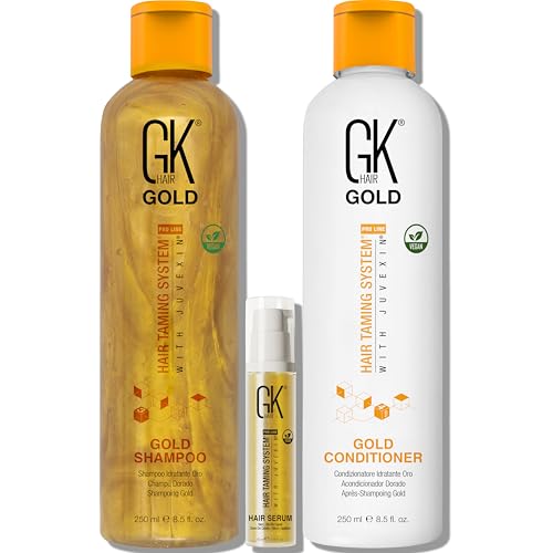 GK Hair Gold Shampoo and Conditioner Duo with Free Argan Oil Serum contains argan Oil, Shea Butter, Natural Oils for Hairs Moisturizing Shine and Protection