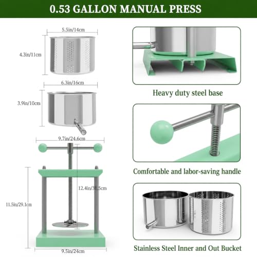 Image of Stainless Steel Soft Fruit & Herb Manual Press with Filter Bag