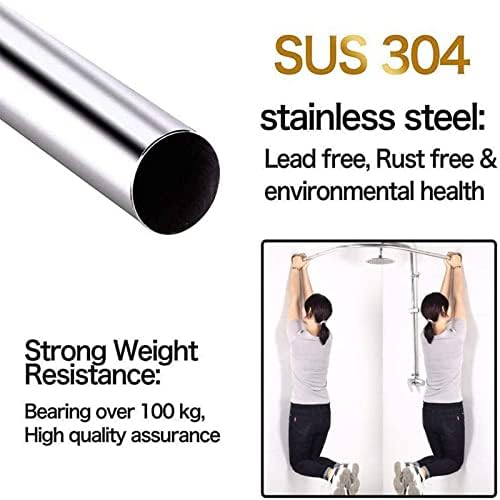 Easy Installation Shower Curtain Rod Adjustable Corner Ceiling Support Curved Rod,L Shaped Curved Shower Curtain Rod Curved Shower Rod Adjustable L Shaped Extendable Tension Pole Curved Stai