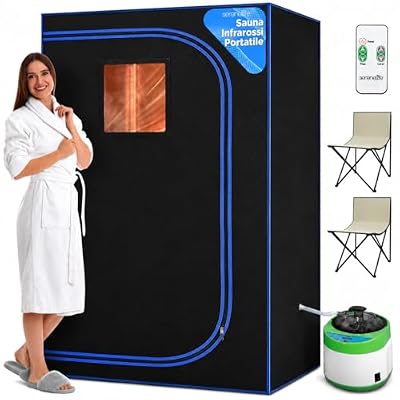 SereneLife Sauna portátil, Tamaño Completo para Dos Personas, Kit de calefacción de vapor, Plegable, Máquina para relajación, 2 sillas plegables, Ajuste de Temporizador