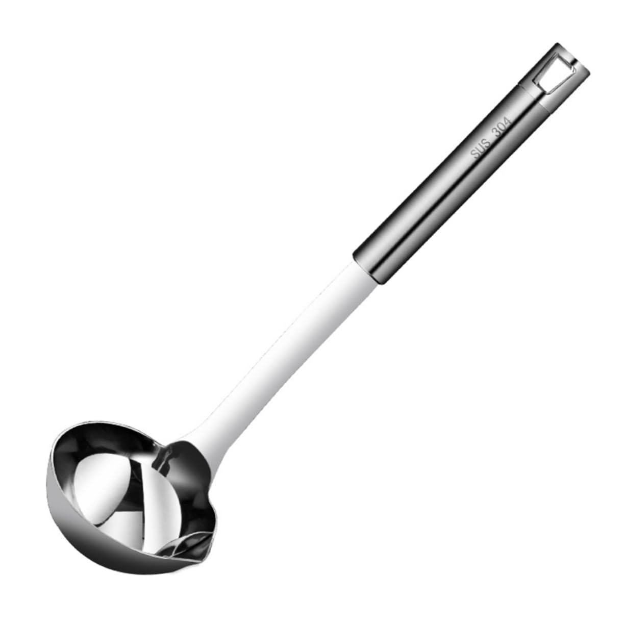 Cucharón separador de grasa en acero inoxidable con mango antiquemaduras para sopas limpias