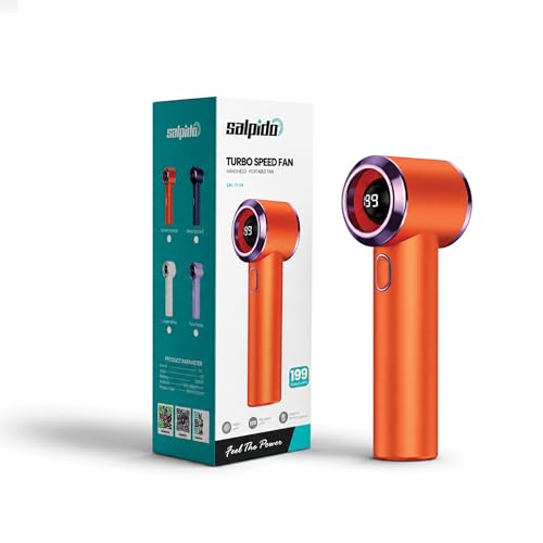 Image of SAL-TF-04 Mini Portable Fan with 13000 RPM Brushless Motor, 2000mAh Rechargeable Battery, Type-C Charging, Low Noise Handheld USB Fan for Travel, Office, Outdoor & Personal Cooling (Orange)