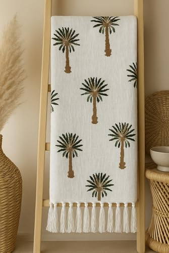 Image of Premium Cotton Palm Tree Printed Throw Blanket | 50x60 Inches Multicolor Design Throw for Sofa, Chairs, Bedroom & Home | Skin-Friendly & Lightweight | 200 Thread Count