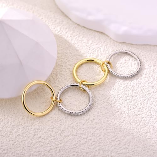 14K Gold Plated Interlocked Stackable Rings for Women Non Tarnish,Gold and Silver Cubic Zirconia Statement Rings Set,Mixed Metals Ring Two-Toned Connected Bands Stacking Jewelry3