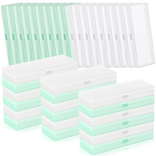 Image of Fainne 36 Pcs Plastic Pencil Case Bulk Plastic Pencil Boxes Frosted Pens Holder with Hinged Lid and Snap Closure for Stationery Organizer School Office (White Green)