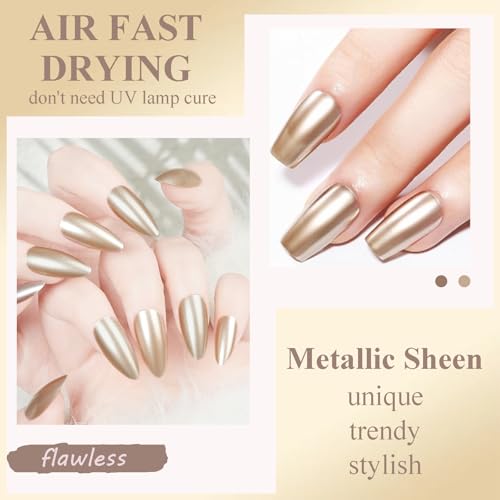 Metallic Nail Polish - Champagnes Gold Nail Polish - Air Quick Dry Nail Varnish - Mermaid Shell Pearl Nail Varnish - High Glossy Autumn Gold Nail Paint For Women Manicure DIY - Image 3