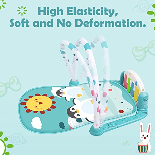 Nutsball Baby Gym Play Mat, Kick And Play Piano Gym Mat With Music And Lights, Tummy Time Musical Activity Center For Infants Toddlers (Penguin Kingdom Blue) #TOP4